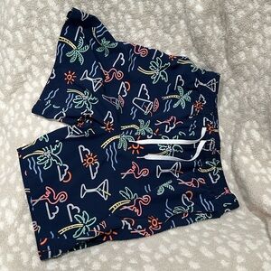 Chubbies, large, 7 inch seam, Navy Tropical Print Swim Shorts